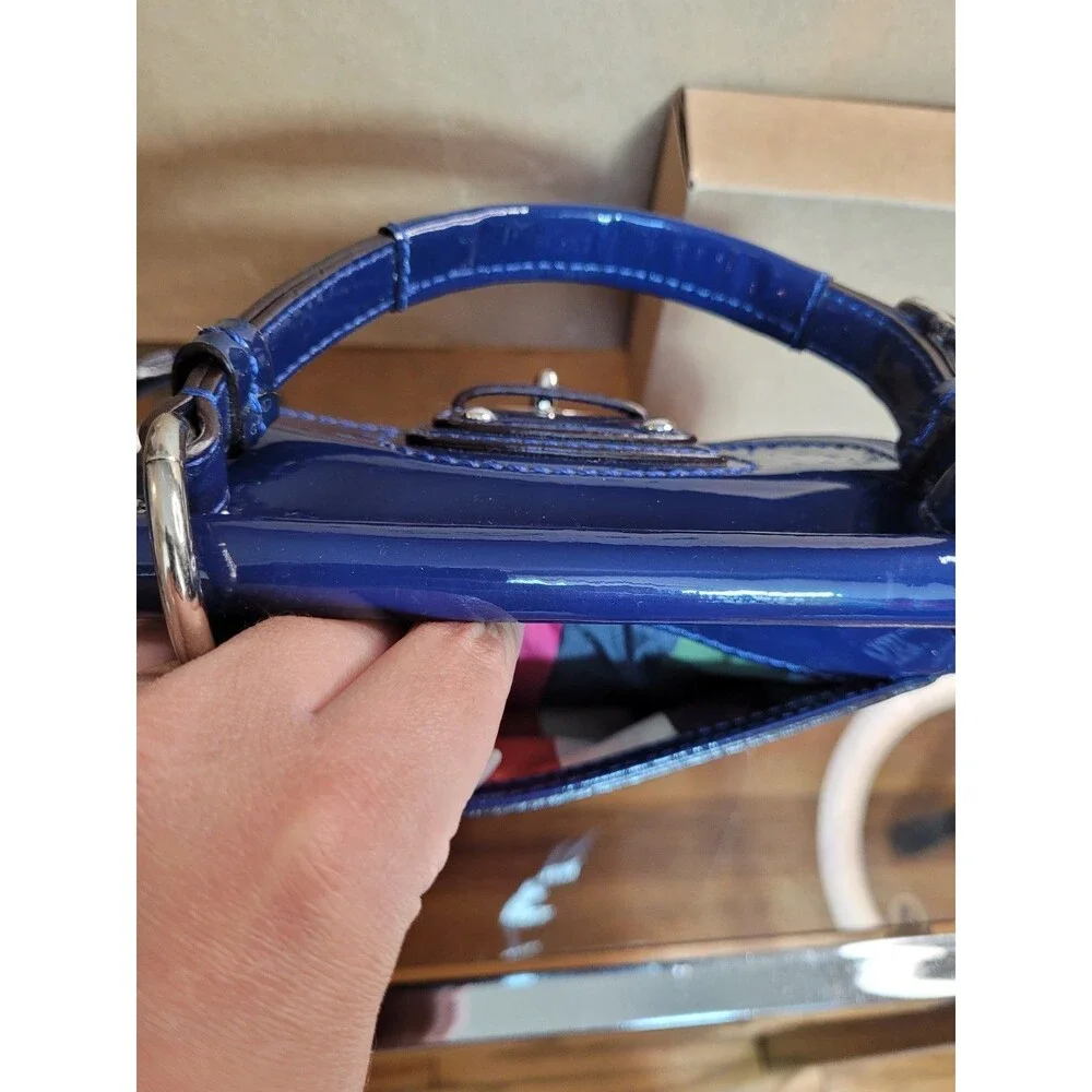 Coach Vintage Willis Midnight Royal Blue Patent Leather Bag Legacy Crossbody - Picture 10 of 16
